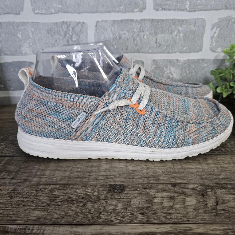 Hey Dude Wendy Halo Azur Coral Knit Loafers Womens 9 Blue Orange 121832112 - Picture 4 of 9